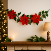 🎄 Christmas Flower Garland – Simple & Elegant displayed on a fireplace with festive decorations and warm lighting.